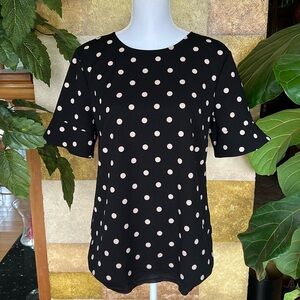 Ann Taylor Women’s Polka Dot Scoop Neck Short Sleeve Relaxed Fit Blouse, Size L